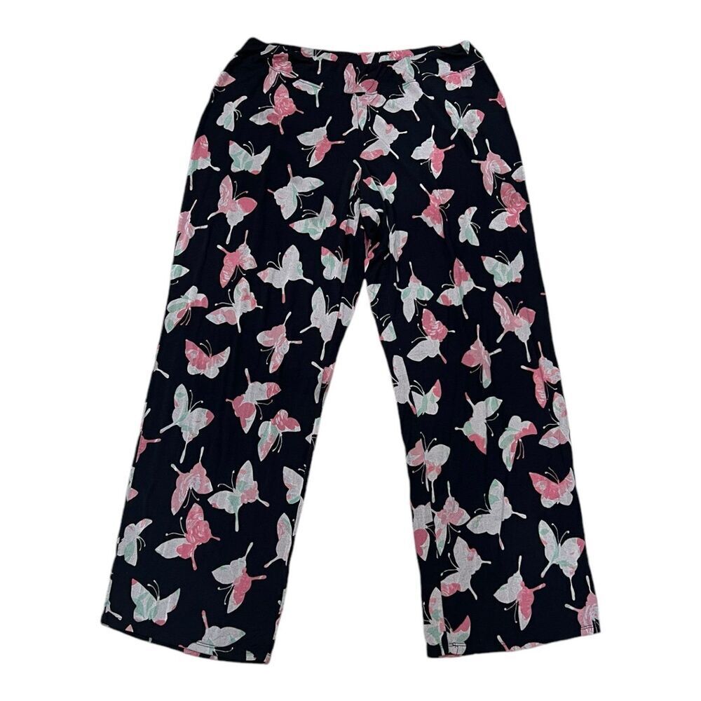 Soma Black Butterfly Print Rayon Blend Pajama Pants L